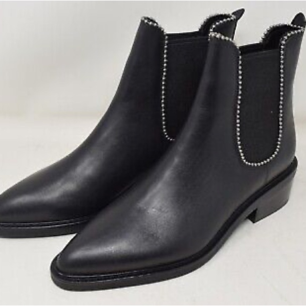 NEW with box. Coach Bowery Beaded Black Leather Chelsea Boots 7.5B